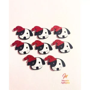 10 Apliques em e.v.a para laços pet natal CACHORRO C/ GORRO 01