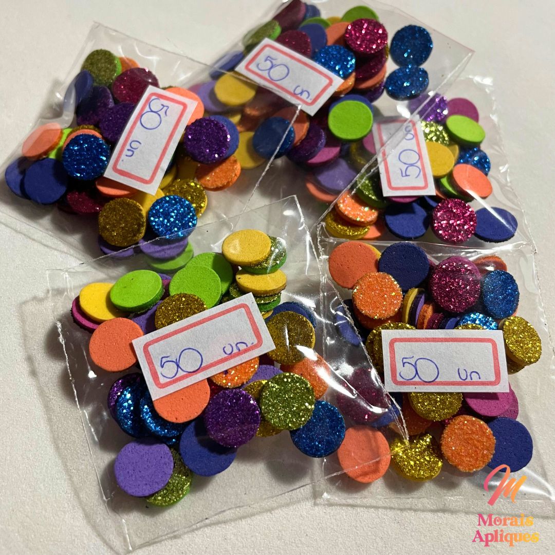 50 apliques em e.v.a para laços pet carnaval CIRCULOS COLORIDOS confete misto - Imagem 2